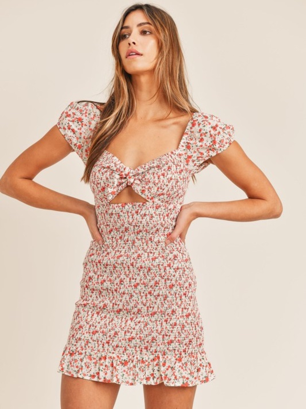Mable Cottagecore Coquette Prairie Spring Floral Cut Out Mini Dress Size M